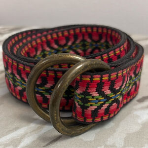 Vintage Western pattern Colourful Woven Fabric Belt double Brass rings medium